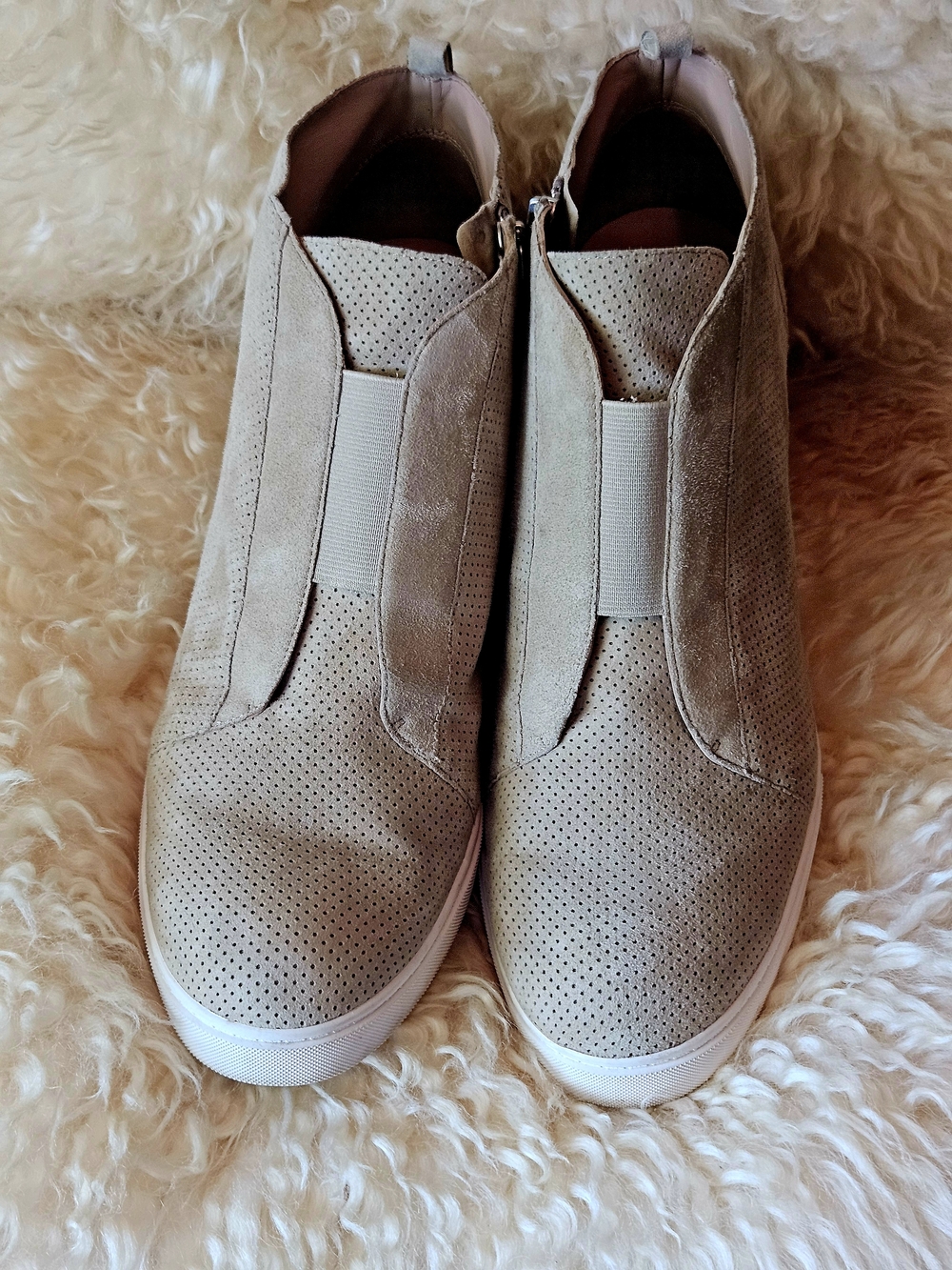 Women's Perforated Slip-On Ankle Booties in Taupe Suede By L. Paolo Sz.13